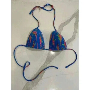 Women’s Aerie Perky Triangle String Bikini Top Size XL Bold Color Parrot Pattern